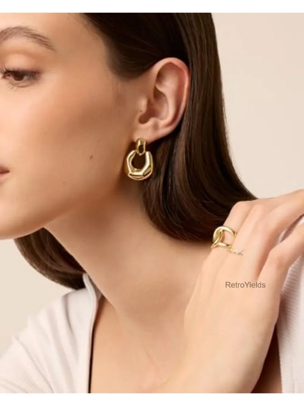 14K Gold Plated Chunky Door Knocker Drop Dangle Earrings for Women